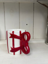 Load image into Gallery viewer, Christmas Bow Handle Ceramic Mug – Red &amp; White Festive Coffee Cup