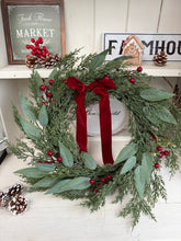 Load image into Gallery viewer, Christmas Wreath 50cm – Red Berry &amp; Velvet Bow Festive Door Wreath