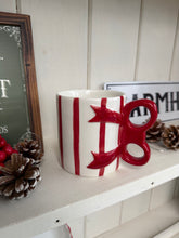 Load image into Gallery viewer, Christmas Bow Handle Ceramic Mug – Red &amp; White Festive Coffee Cup