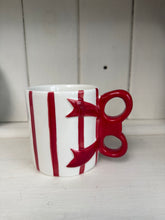 Load image into Gallery viewer, Christmas Bow Handle Ceramic Mug – Red &amp; White Festive Coffee Cup