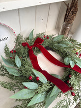 Load image into Gallery viewer, Christmas Wreath 50cm – Red Berry &amp; Velvet Bow Festive Door Wreath