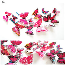Load image into Gallery viewer, 12Pcs Double Layer Butterfly Wall Art Sticker For Wedding Decor Decals 3D Butterflies Fridge Magnet Home Room Decoration Sticker