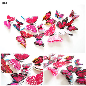 12Pcs Double Layer Butterfly Wall Art Sticker For Wedding Decor Decals 3D Butterflies Fridge Magnet Home Room Decoration Sticker