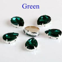 Load image into Gallery viewer, Glass Rhinestones! Drop Shape Diamond With Claw Sew On Teardrop Strass Metal Base Buckle Crystal Stone For Clothes