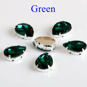 Glass Rhinestones! Drop Shape Diamond With Claw Sew On Teardrop Strass Metal Base Buckle Crystal Stone For Clothes