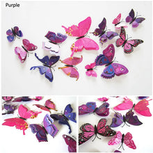 Load image into Gallery viewer, 12Pcs Double Layer Butterfly Wall Art Sticker For Wedding Decor Decals 3D Butterflies Fridge Magnet Home Room Decoration Sticker