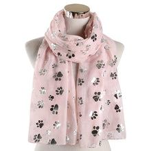 Load image into Gallery viewer, Paw Print Scarf: Fashion Foil Sliver White Pink Black Cat Dog Paw Scarf For Pet Dog Gifts Scarves
