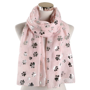 Paw Print Scarf: Fashion Foil Sliver White Pink Black Cat Dog Paw Scarf For Pet Dog Gifts Scarves