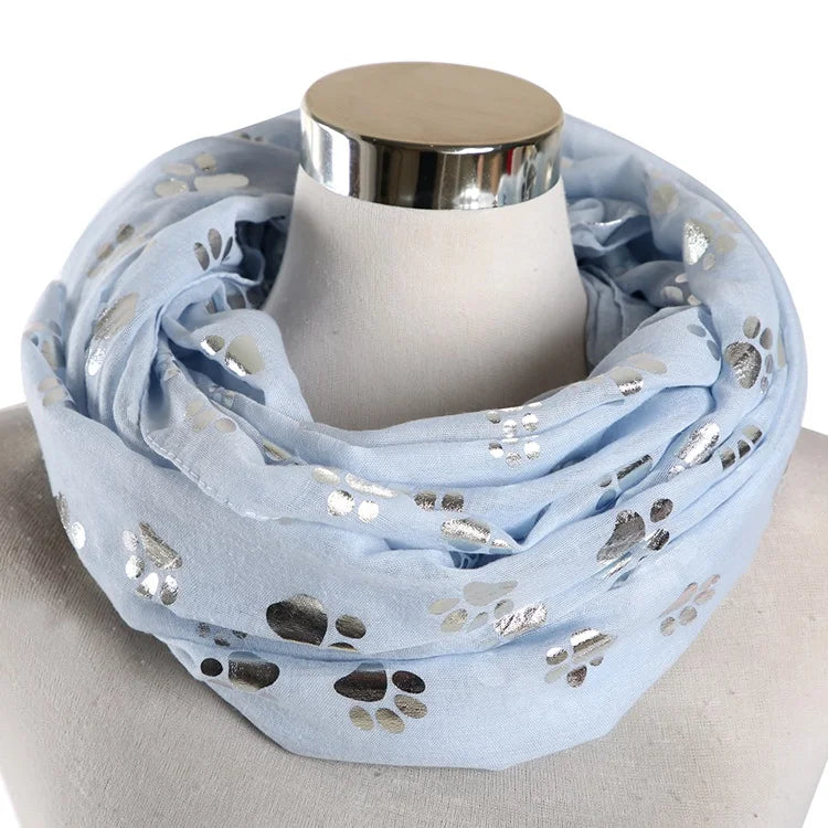 Paw Print Scarf: Fashion Foil Sliver White Pink Black Cat Dog Paw Scarf For Pet Dog Gifts Scarves