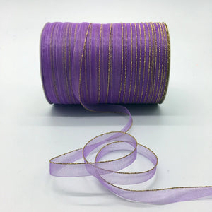 10yds/lot 3/8" 10mm White Glitter Golden Rimmed Organza Ribbon Bow Hair Wedding Decoration Lace Crafts