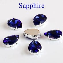 Load image into Gallery viewer, Glass Rhinestones! Drop Shape Diamond With Claw Sew On Teardrop Strass Metal Base Buckle Crystal Stone For Clothes