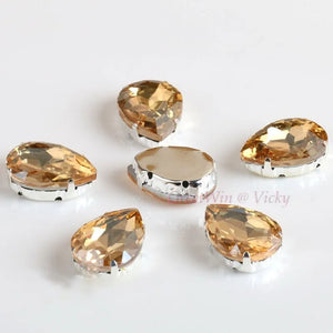 Glass Rhinestones! Drop Shape Diamond With Claw Sew On Teardrop Strass Metal Base Buckle Crystal Stone For Clothes