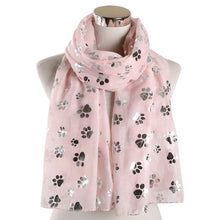 Load image into Gallery viewer, Paw Print Scarf: Fashion Foil Sliver White Pink Black Cat Dog Paw Scarf For Pet Dog Gifts Scarves