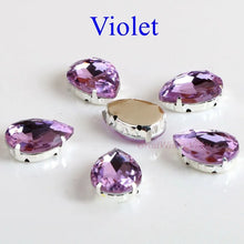 Load image into Gallery viewer, Glass Rhinestones! Drop Shape Diamond With Claw Sew On Teardrop Strass Metal Base Buckle Crystal Stone For Clothes