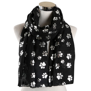 Paw Print Scarf: Fashion Foil Sliver White Pink Black Cat Dog Paw Scarf For Pet Dog Gifts Scarves