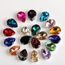 Load image into Gallery viewer, Glass Rhinestones! Drop Shape Diamond With Claw Sew On Teardrop Strass Metal Base Buckle Crystal Stone For Clothes