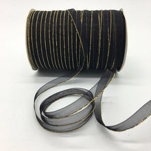 Load image into Gallery viewer, 10yds/lot 3/8&quot; 10mm White Glitter Golden Rimmed Organza Ribbon Bow Hair Wedding Decoration Lace Crafts