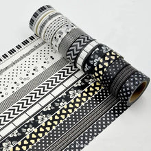 Load image into Gallery viewer, 15mm * 10m Black and White Adhesive Tape Japanese Washi Tape Decorative Tape DIY Scrapbook Paper Photo Album Masking Tape