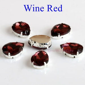 Glass Rhinestones! Drop Shape Diamond With Claw Sew On Teardrop Strass Metal Base Buckle Crystal Stone For Clothes