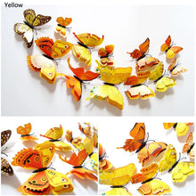 Load image into Gallery viewer, 12Pcs Double Layer Butterfly Wall Art Sticker For Wedding Decor Decals 3D Butterflies Fridge Magnet Home Room Decoration Sticker
