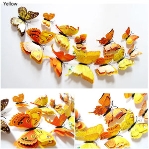 12Pcs Double Layer Butterfly Wall Art Sticker For Wedding Decor Decals 3D Butterflies Fridge Magnet Home Room Decoration Sticker