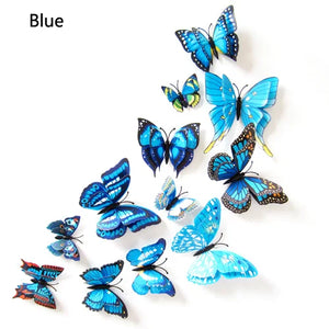 12Pcs Double Layer Butterfly Wall Art Sticker For Wedding Decor Decals 3D Butterflies Fridge Magnet Home Room Decoration Sticker