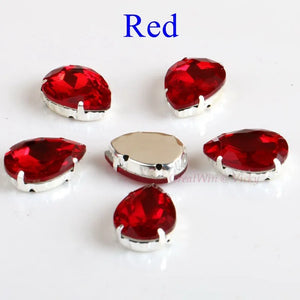 Glass Rhinestones! Drop Shape Diamond With Claw Sew On Teardrop Strass Metal Base Buckle Crystal Stone For Clothes