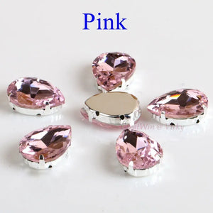 Glass Rhinestones! Drop Shape Diamond With Claw Sew On Teardrop Strass Metal Base Buckle Crystal Stone For Clothes