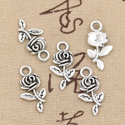 30pcs Charms Flower Rose 21x13mm Handmade Craft Pendant Making fit,Vintage Tibetan Bronze Silver color,DIY For Bracelet Necklace