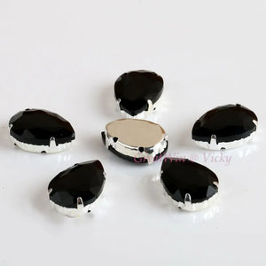 Glass Rhinestones! Drop Shape Diamond With Claw Sew On Teardrop Strass Metal Base Buckle Crystal Stone For Clothes