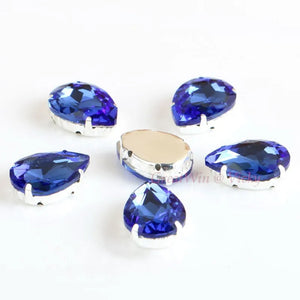 Glass Rhinestones! Drop Shape Diamond With Claw Sew On Teardrop Strass Metal Base Buckle Crystal Stone For Clothes
