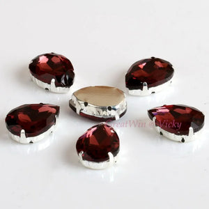 Glass Rhinestones! Drop Shape Diamond With Claw Sew On Teardrop Strass Metal Base Buckle Crystal Stone For Clothes