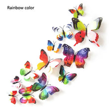 Load image into Gallery viewer, 12Pcs Double Layer Butterfly Wall Art Sticker For Wedding Decor Decals 3D Butterflies Fridge Magnet Home Room Decoration Sticker