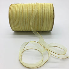 Load image into Gallery viewer, 10yds/lot 3/8&quot; 10mm White Glitter Golden Rimmed Organza Ribbon Bow Hair Wedding Decoration Lace Crafts