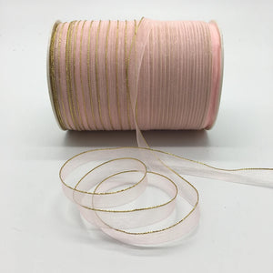10yds/lot 3/8" 10mm White Glitter Golden Rimmed Organza Ribbon Bow Hair Wedding Decoration Lace Crafts