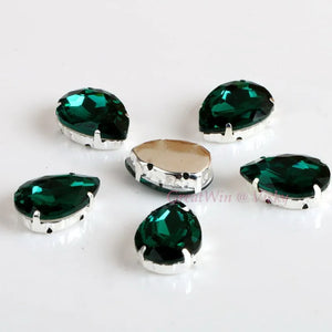 Glass Rhinestones! Drop Shape Diamond With Claw Sew On Teardrop Strass Metal Base Buckle Crystal Stone For Clothes