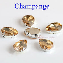 Load image into Gallery viewer, Glass Rhinestones! Drop Shape Diamond With Claw Sew On Teardrop Strass Metal Base Buckle Crystal Stone For Clothes