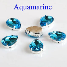 Load image into Gallery viewer, Glass Rhinestones! Drop Shape Diamond With Claw Sew On Teardrop Strass Metal Base Buckle Crystal Stone For Clothes