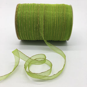 10yds/lot 3/8" 10mm White Glitter Golden Rimmed Organza Ribbon Bow Hair Wedding Decoration Lace Crafts
