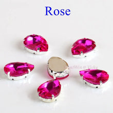 Load image into Gallery viewer, Glass Rhinestones! Drop Shape Diamond With Claw Sew On Teardrop Strass Metal Base Buckle Crystal Stone For Clothes