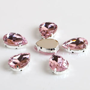 Glass Rhinestones! Drop Shape Diamond With Claw Sew On Teardrop Strass Metal Base Buckle Crystal Stone For Clothes