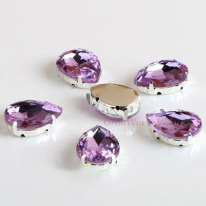 Glass Rhinestones! Drop Shape Diamond With Claw Sew On Teardrop Strass Metal Base Buckle Crystal Stone For Clothes