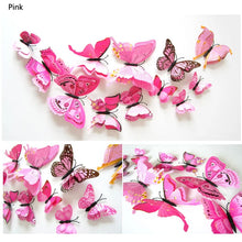 Load image into Gallery viewer, 12Pcs Double Layer Butterfly Wall Art Sticker For Wedding Decor Decals 3D Butterflies Fridge Magnet Home Room Decoration Sticker