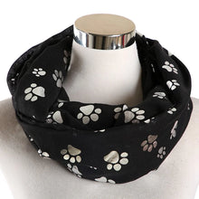 Load image into Gallery viewer, Paw Print Scarf: Fashion Foil Sliver White Pink Black Cat Dog Paw Scarf For Pet Dog Gifts Scarves