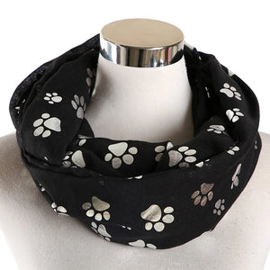 Paw Print Scarf: Fashion Foil Sliver White Pink Black Cat Dog Paw Scarf For Pet Dog Gifts Scarves