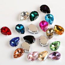 Load image into Gallery viewer, Glass Rhinestones! Drop Shape Diamond With Claw Sew On Teardrop Strass Metal Base Buckle Crystal Stone For Clothes
