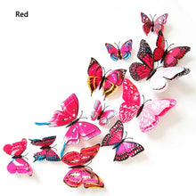 Load image into Gallery viewer, 12Pcs Double Layer Butterfly Wall Art Sticker For Wedding Decor Decals 3D Butterflies Fridge Magnet Home Room Decoration Sticker