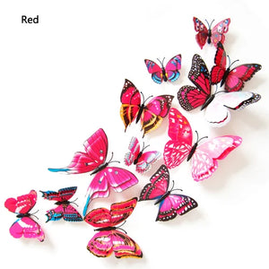 12Pcs Double Layer Butterfly Wall Art Sticker For Wedding Decor Decals 3D Butterflies Fridge Magnet Home Room Decoration Sticker