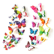 Load image into Gallery viewer, 12Pcs Double Layer Butterfly Wall Art Sticker For Wedding Decor Decals 3D Butterflies Fridge Magnet Home Room Decoration Sticker