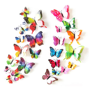 12Pcs Double Layer Butterfly Wall Art Sticker For Wedding Decor Decals 3D Butterflies Fridge Magnet Home Room Decoration Sticker